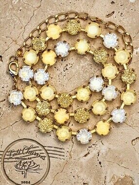 Sweet Yellow Lemon Meringue Premium  Crystals  in Classic Gold Tennis Necklace